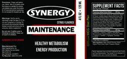 Label for Synergy Maintenance Citrus Flavored