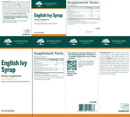Label for English Ivy Syrup Natural Raspberry Flavor