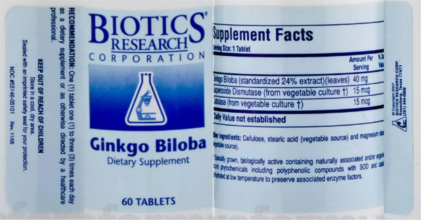Label for Ginkgo Biloba