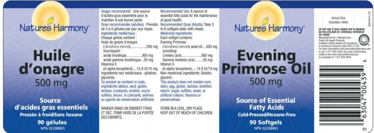 Label for Evening Primrose Oil 500 mg