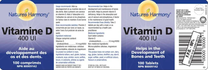 Label for Vitamin D 400 IU