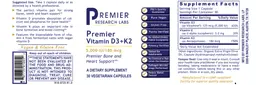 Label for Premier Vitamin D3+K2