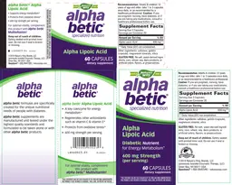 Label for Alpha Betic Alpha Lipoic Acid