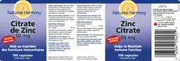Label for Zinc Citrate 50 mg
