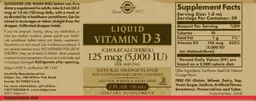 Label for Liquid Vitamin D3 (Cholecalciferol) 125 mcg (5,000 IU) Natural Orange Flavor