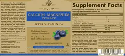 Label for Liquid Calcium Magnesium Citrate with Vitamin D3 Natural Blueberry Flavor