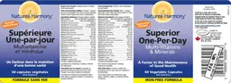 Label for Superior One-Per-Day Multi-Vitamins & Minerals Iron Free Formula