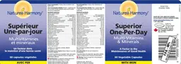 Label for Superior One-Per-Day Multi-Vitamins & Minerals With Iron