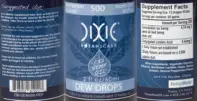 Label for CBD Hemp Oil Dew Drops Peppermint Flavor