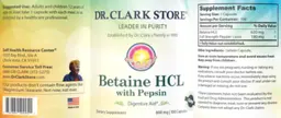 Label for Betaine HCL with Pepsin 800 mg