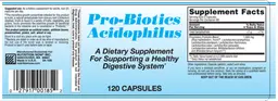 Label for Pro-Biotics Acidophilus