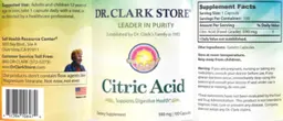 Label for Citric Acid 590 mg