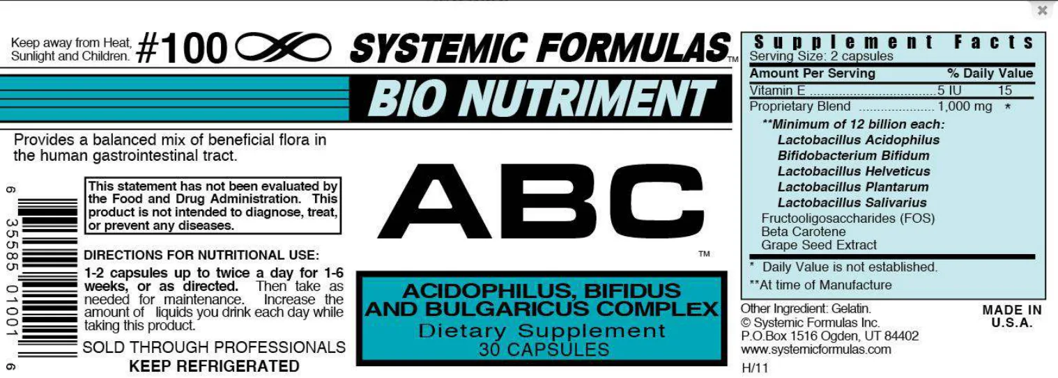 Label for ABC Acidophilus, Bifidus And Bulgaricus Complex