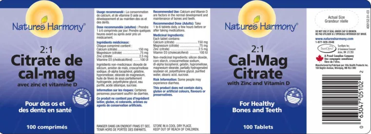 Label for 2:1 Cal-Mag Citrate With Zinc And Vitamin D
