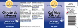 Label for 2:1 Cal-Mag Citrate With Zinc And Vitamin D