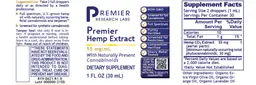Label for Premier Hemp Extract 55 mg/mL