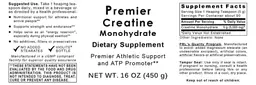 Label for Premier Creatine Monohydrate