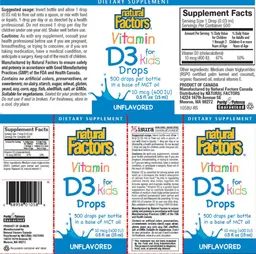 Label for Vitamin D3 Drops for Kids 10 mcg (400 IU) Unflavored