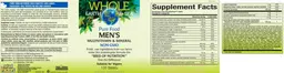 Label for Pure Food Men's Multivitamin & Mineral
