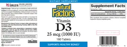 Label for Vitamin D3 25 mcg (1000 IU)