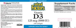 Label for Vitamin D3 125 mcg (5000 IU)