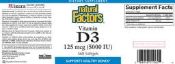 Label for Vitamin D3 125 mcg (5000 IU)