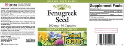 Label for Fenugreek Seed 500 mg