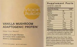 Label for Vanilla Mushroom Apaptogenic Protein