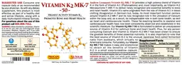Label for Vitamin K2 MK-7 50