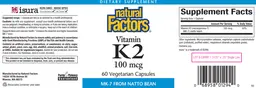 Label for Vitamin K2 100 mcg