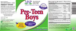 Label for Pre-Teen Boys Daily Multi Vitamin