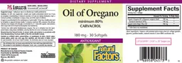 Label for Oil of Oregano 180 mg