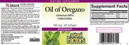 Label for Oil of Oregano 180 mg
