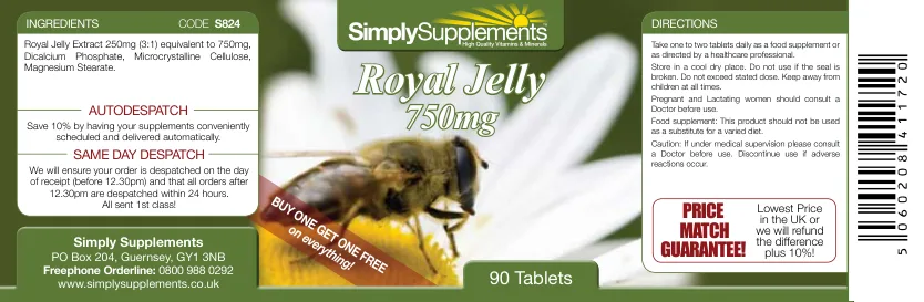 Label for Royal Jelly 750 mg