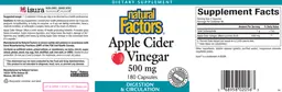 Label for Apple Cider Vinegar 500 mg
