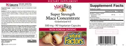 Label for Super Strength Maca Concentrate 500 mg