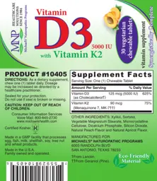 Label for Vitamin D3 5000 IU with Vitamin K2