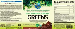 Label for 100% Fermented Organic Greens Organic Chocolate