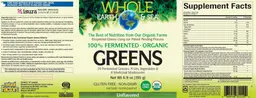 Label for 100% Fermented Organic Greens Unflavored