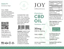 Label for Premium CBD Oil 30 mg Tranquil Mint