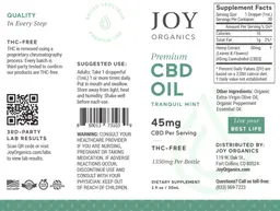 Label for Premium CBD Oil 45 mg Tranquil Mint