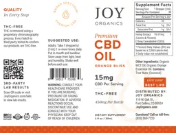 Label for Premium CBD Oil 15 mg Orange Bliss