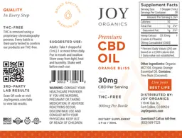 Label for Premium CBD Oil 30 mg Orange Bliss