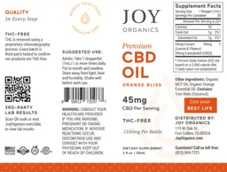 Label for Premium CBD Oil 45 mg Orange Bliss