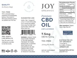 Label for Premium CBD Oil 7.5 mg Unflavored
