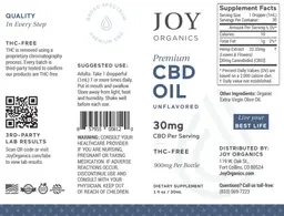 Label for Premium CBD Oil 30 mg Unflavored