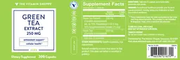 Label for Green Tea Extract 250 mg