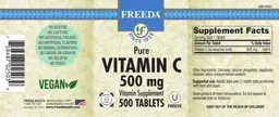 Label for Pure Vitamin C 500 mg