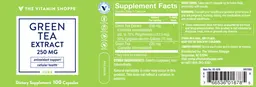 Label for Green Tea Extract 250 mg