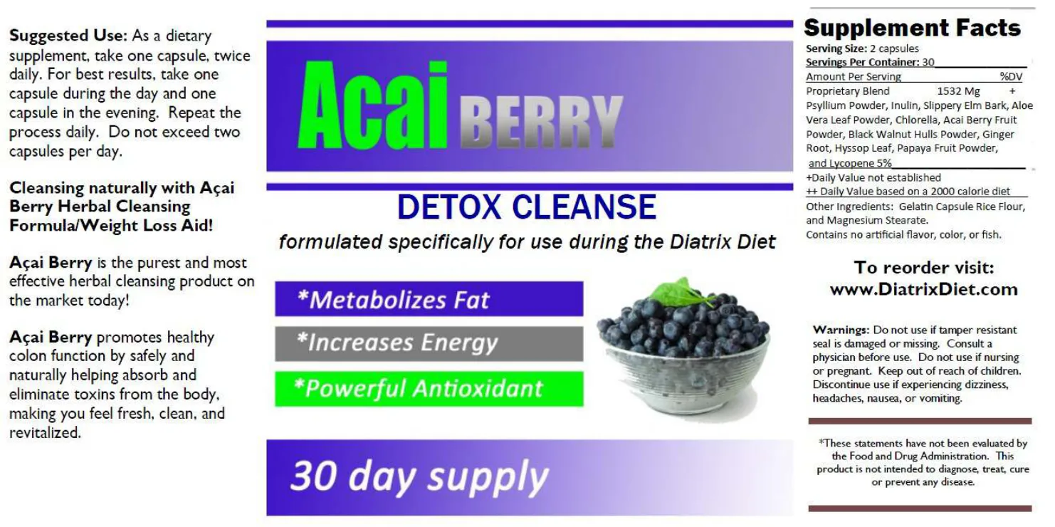 Label for Acai Berry Detox Cleanse